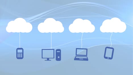 nube azul moviéndose con iconos de redes en fondo blanco