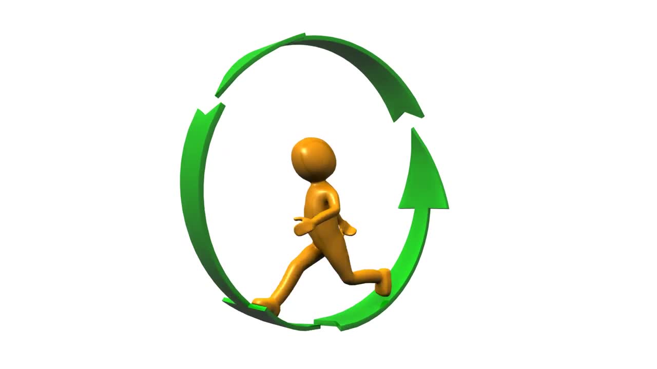 화살표로 이루어진 원을 고 있는 인간 아이콘