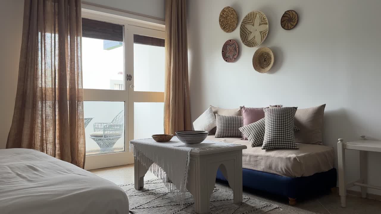 Cozy Living Room with Woven Basket Decor