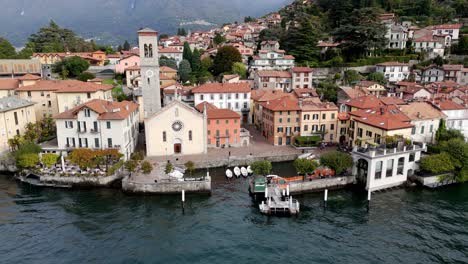aerial - stationary view of torno, lake como