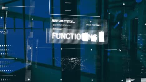 animation of data processing and wirus warning over tunnel made of lights