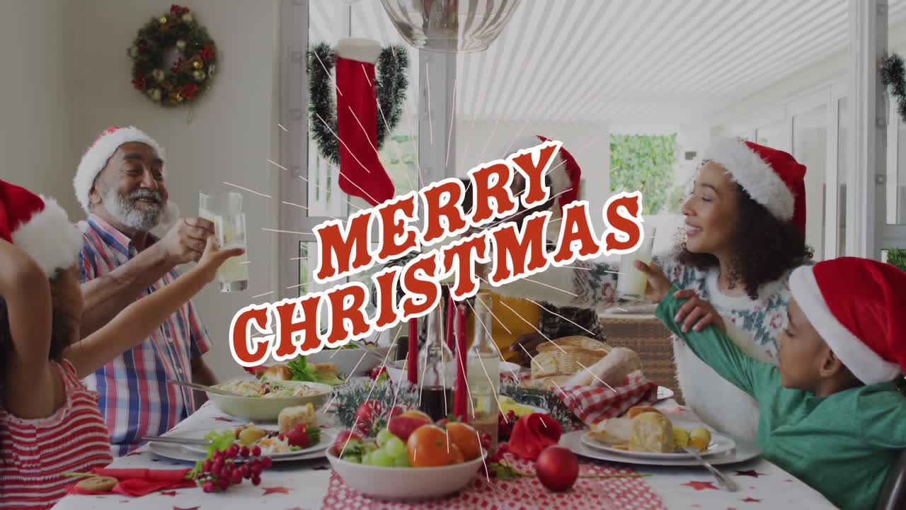크리스마스 에 산타 모자 를 입은 아프리카계 미국인 가족 과 함께 크리스마스 축하 문자 의 애니메이션