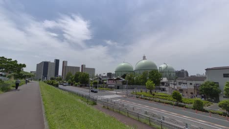 gas tank in japan, tokyo landscape 2022