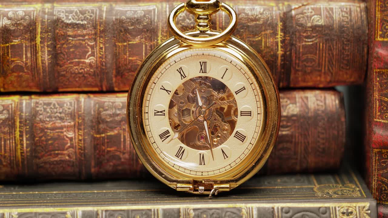 오래된 책과 빈티지 주머니 시계