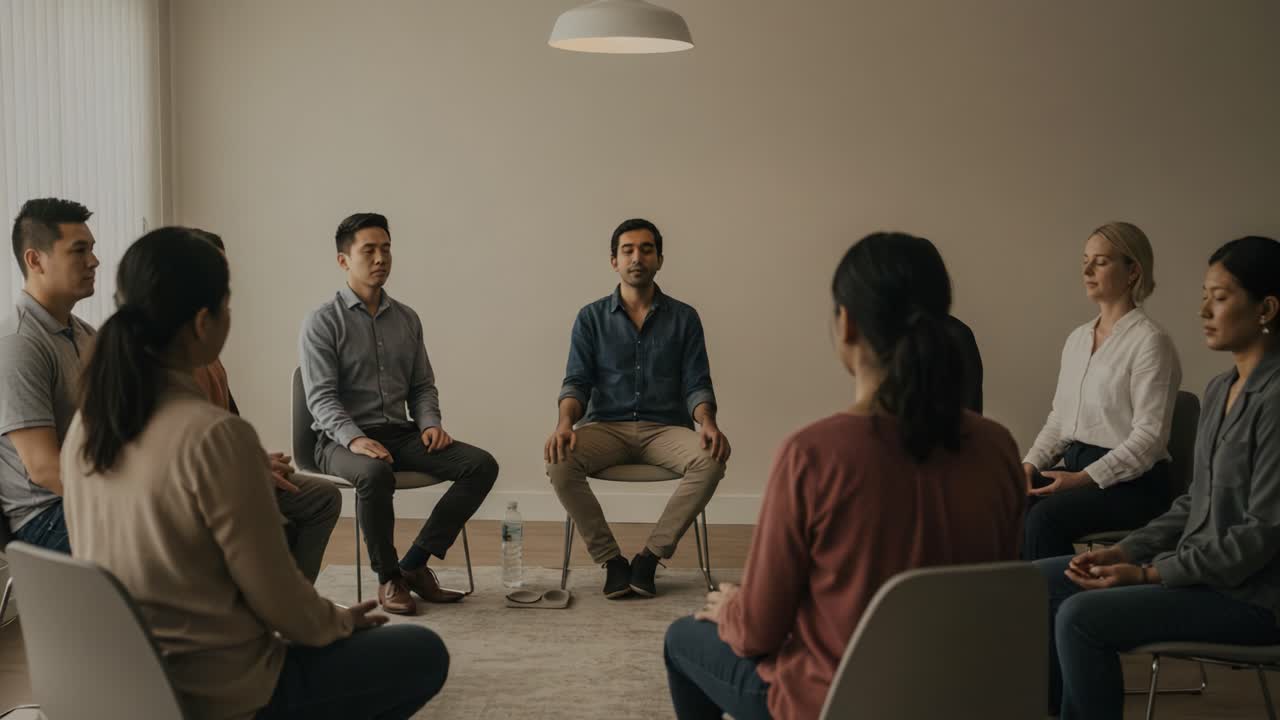 A Group Meditation Session Focused on Mindfulness and Connection, Showcasing Participants Engaging in Peaceful Reflection and Shared Experience in a Calm Environment