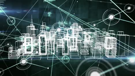 Animation-of-network-of-connections-over-digital-city-on-black-background