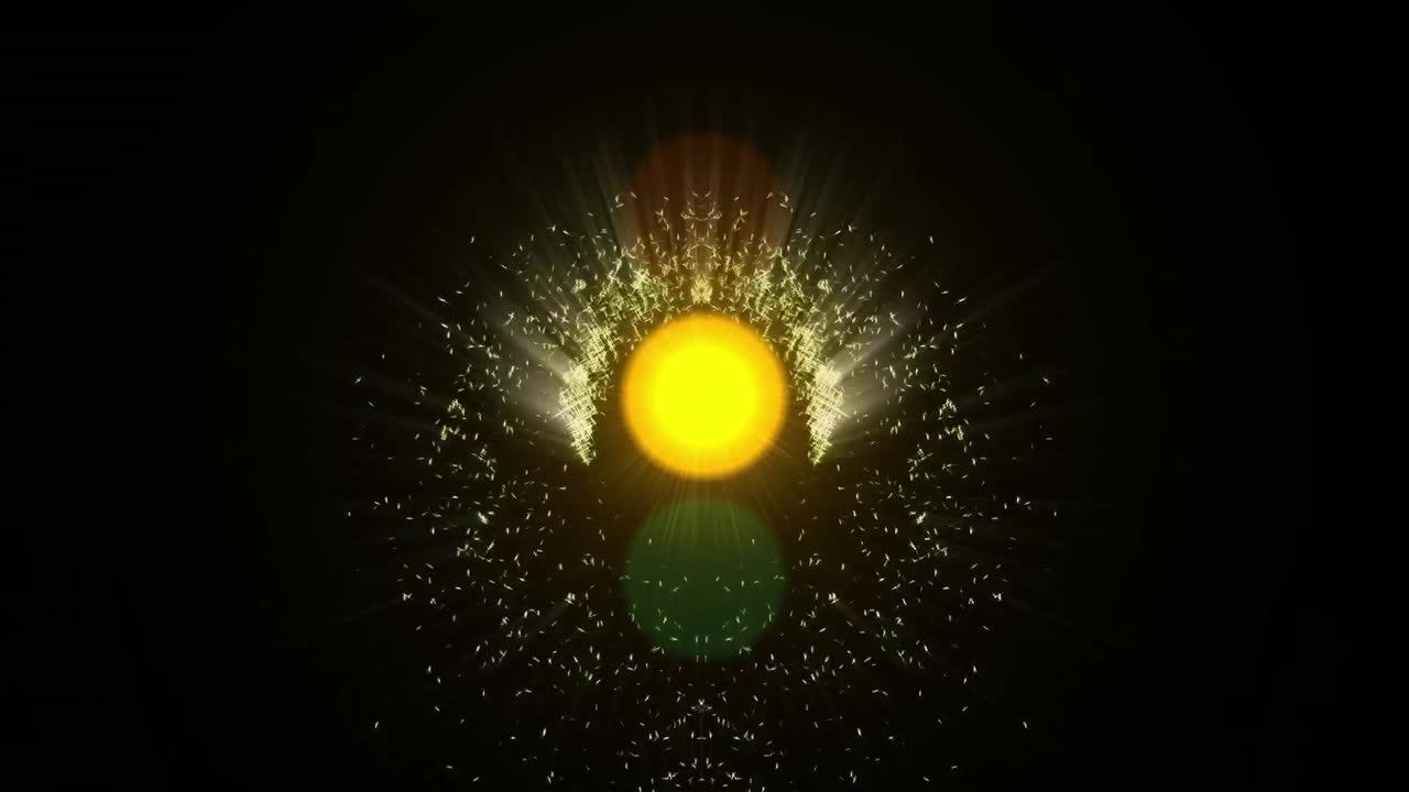 불꽃놀이가 폭발하고 교통등이 어두운 배경에 빨간색으로  ⁇ 박이는 애니메이션