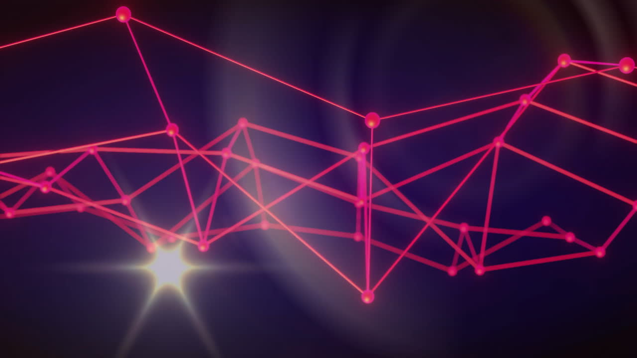 Animation of neon pink geometric network with glowing nodes on dark background