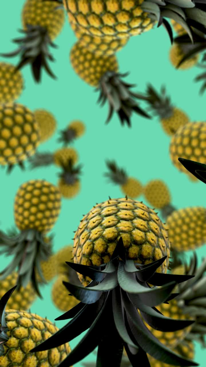Seamless Loop of Falling Pineapples on a Turquoise Background