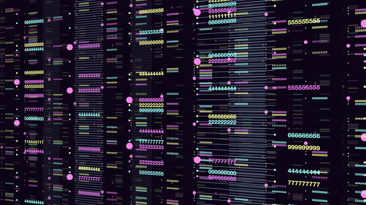 Random numbers pattern in rows on dark space