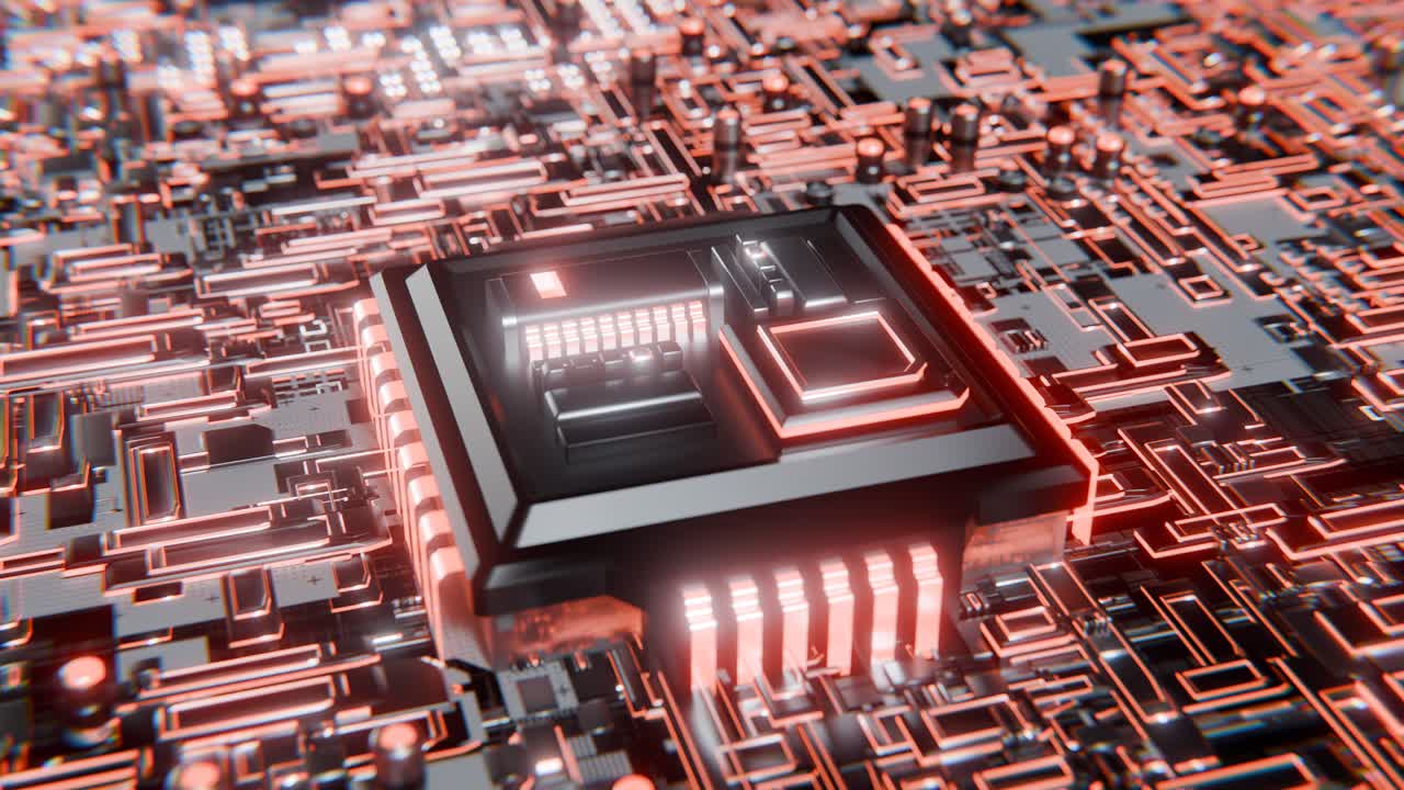 Close-up of a CPU on a circuit board
