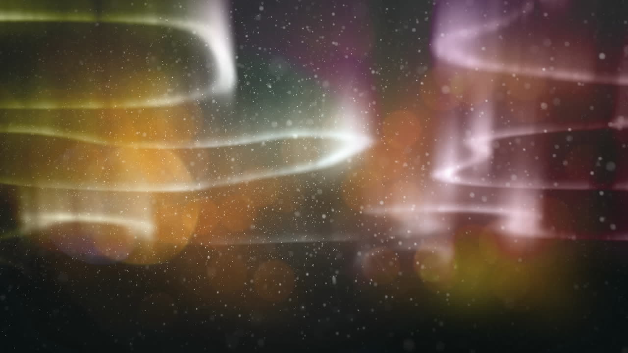 animación de múltiples estrellas que caen sobre las huellas de luz multicolores de la aurora boreal