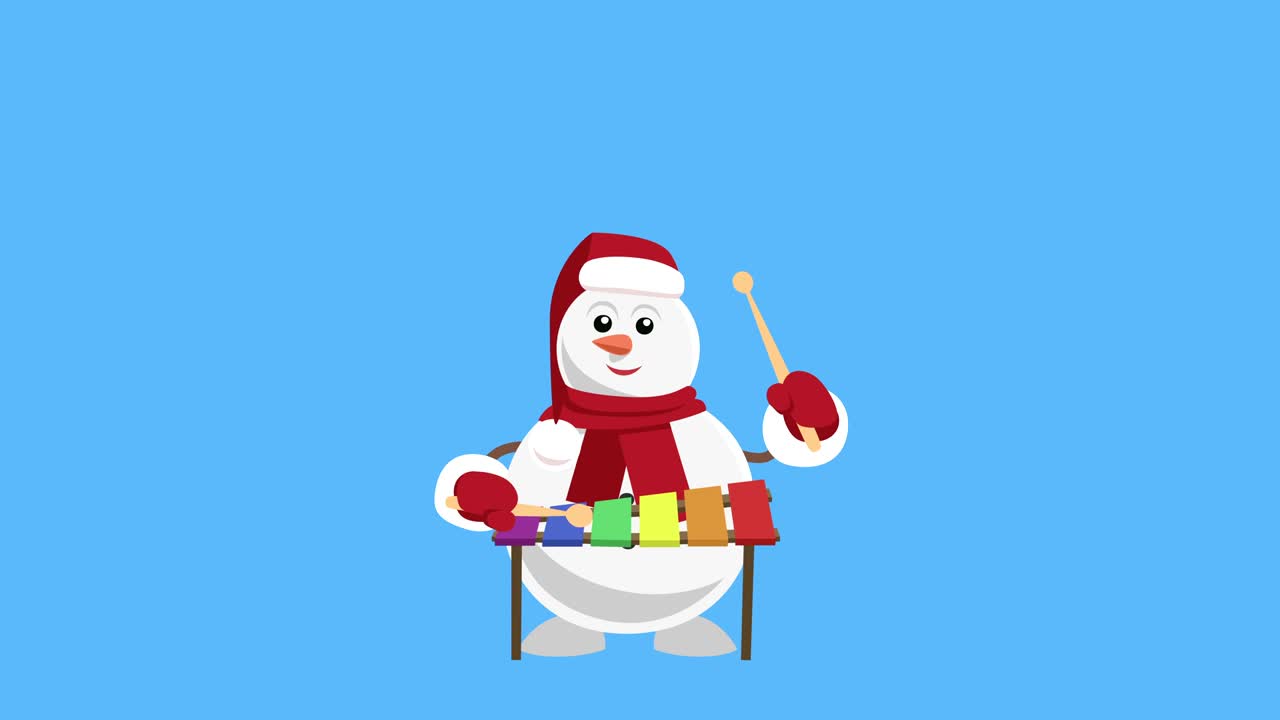 Cartoon Little Christmas Snowman Flat Character Play Xylophone Animation Includes Matte