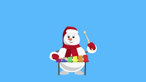 cartoon little christmas snowman flat character play xylophone animation includes matte