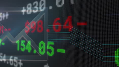 stock market data animation with numbers and symbols over digital display