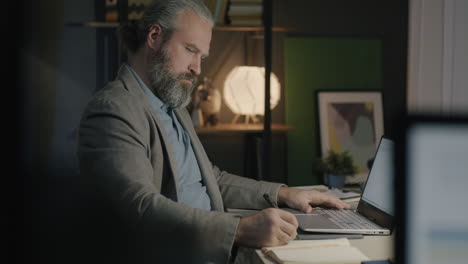 man working late at home office