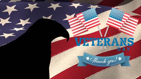 Animation-of-happy-veterans-day-text-with-eagle-over-american-flag