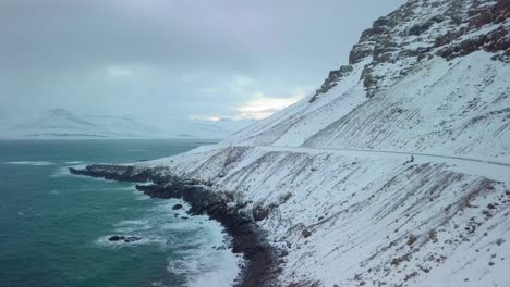 aerial view of the road and icelandic coastline