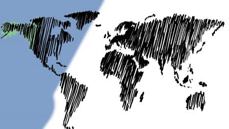 animación de un boceto del mapa del mundo contra un fondo azul