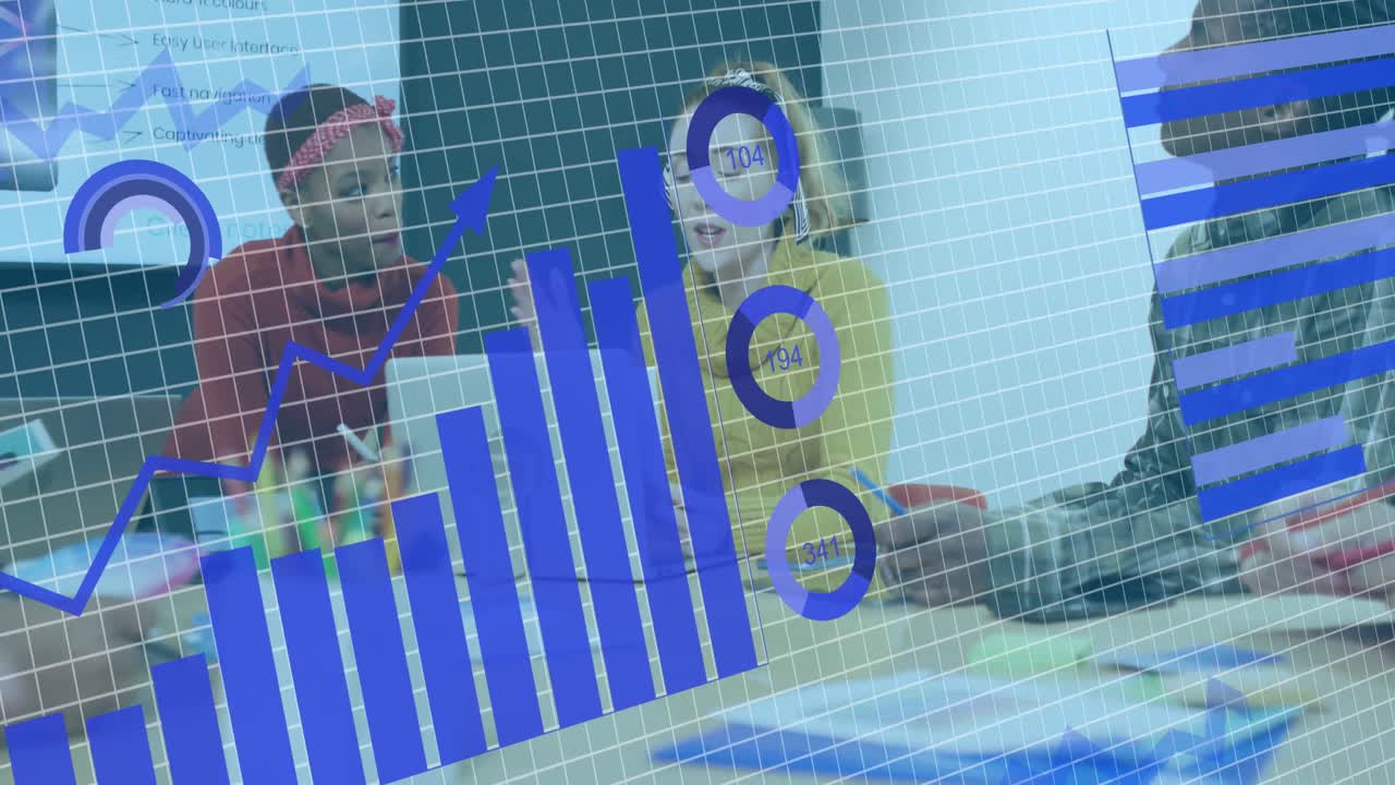 анимация графиков, загрузка кругов и изменение чисел, различные коллеги обсуждают отчеты