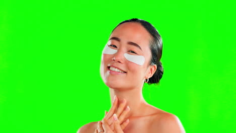 Asian-woman,-skincare-and-face-with-eye-patches