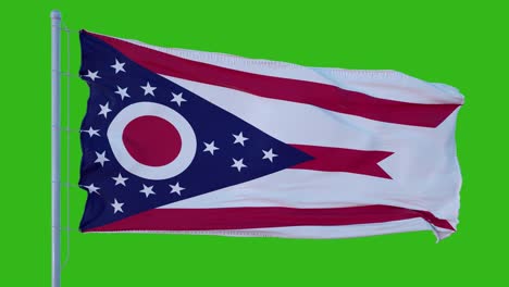 bandera del estado de ohio ondeando en el viento contra el fondo de la pantalla verde