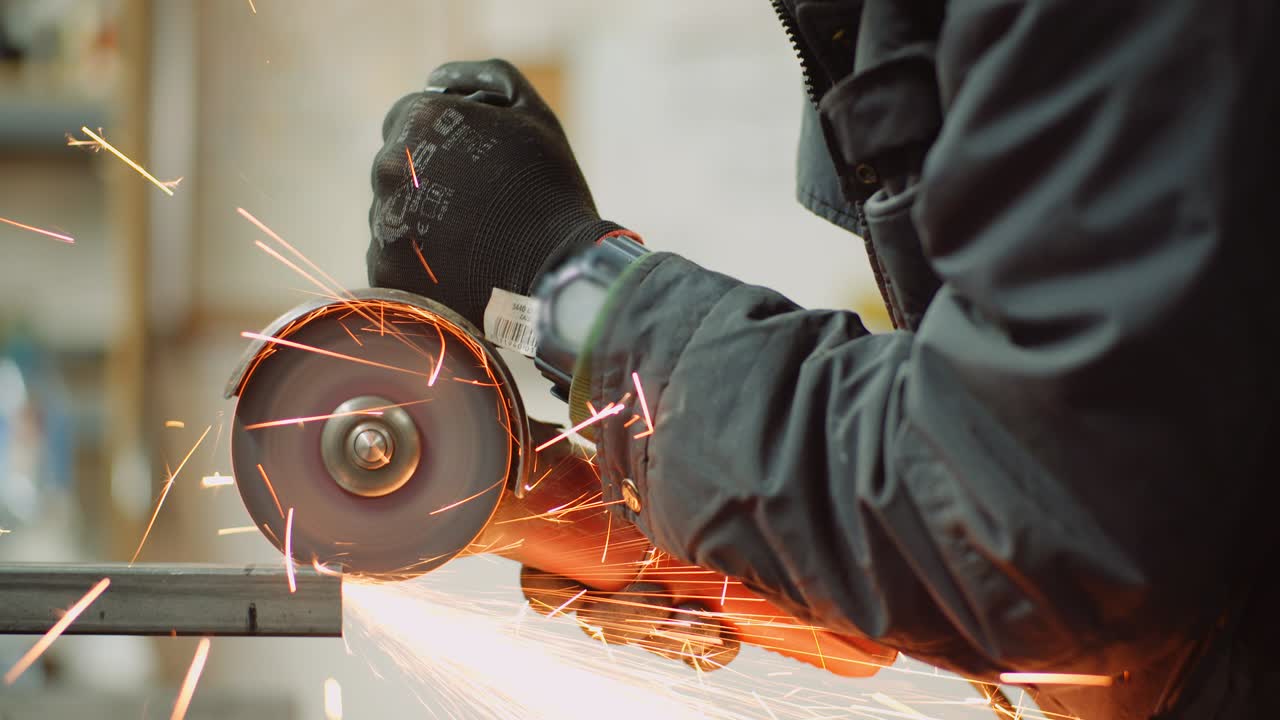 amoladora angular cortando metal en el taller