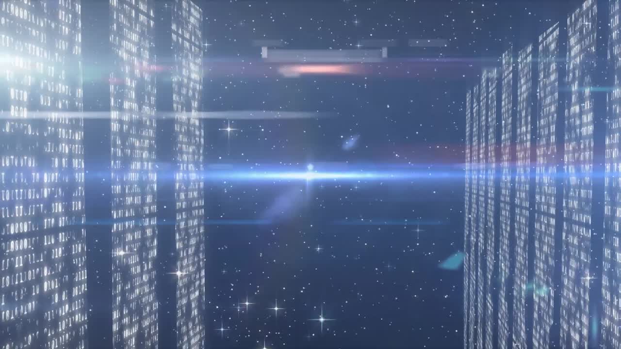 검은색 배경의 별 위에 움직이는 기둥의 애니메이션