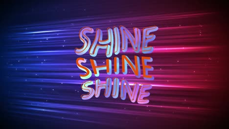 animation of shine in bending colourful text over pink and purple beams of light on black