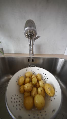 lavando patatas en el fregadero de la cocina