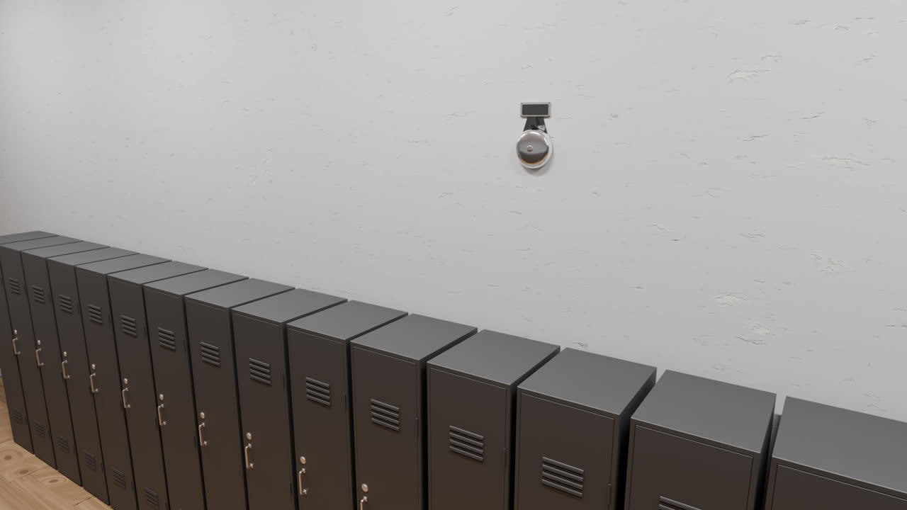 Bell Rings For The Start Of The School Year Back In A College Hallway