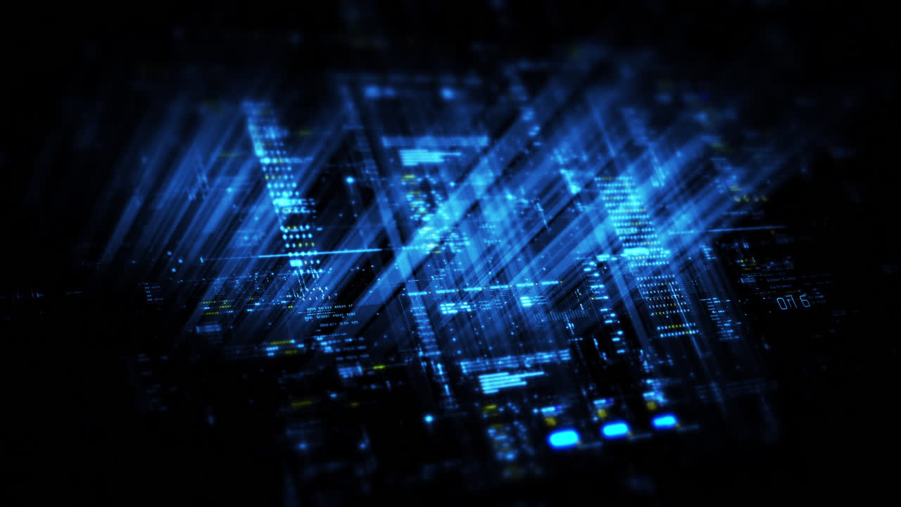 Futuristic screen display matrix, hi-tech digital data telemetry with encrypted numbers, display dynamic background for computer desktop screen display format