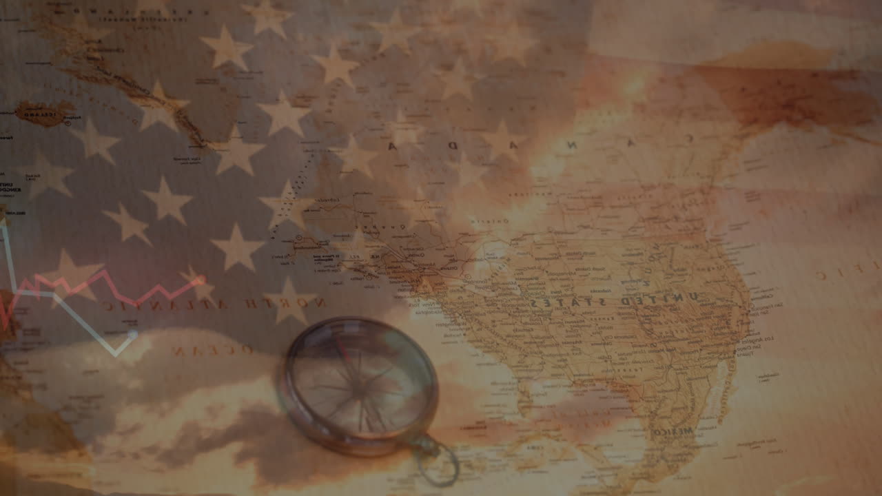 animación del procesamiento de datos sobre el mapa y la bandera de américa