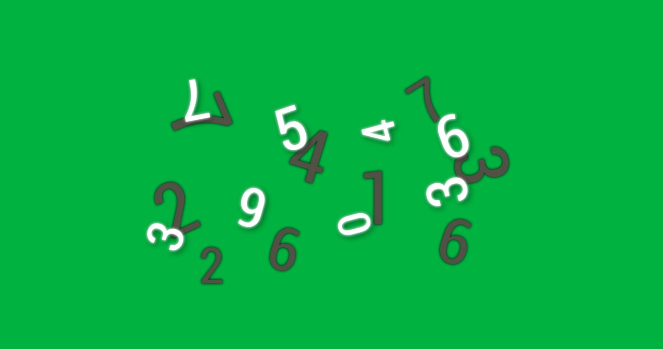 Animazione digitale di numeri matematici mutevoli che fluttuano su sfondo nero.