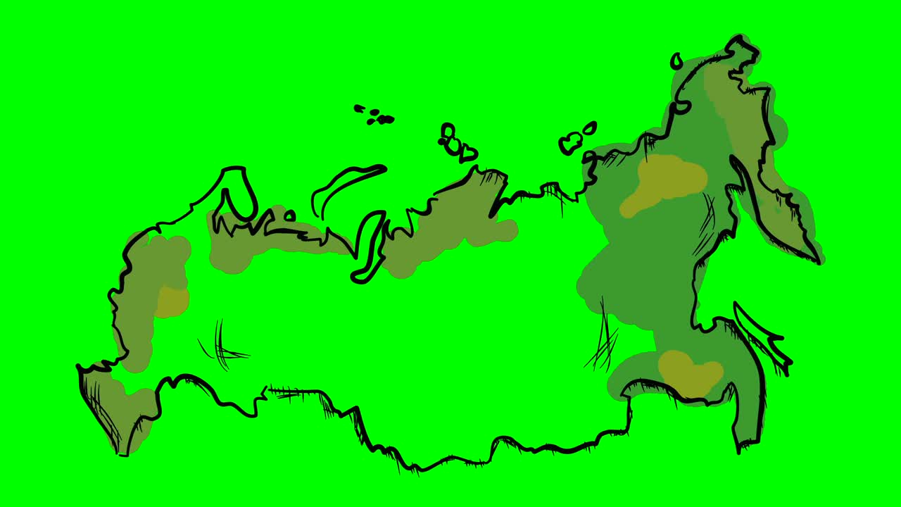 Russia drawing colored map on green screen isolated whiteboard