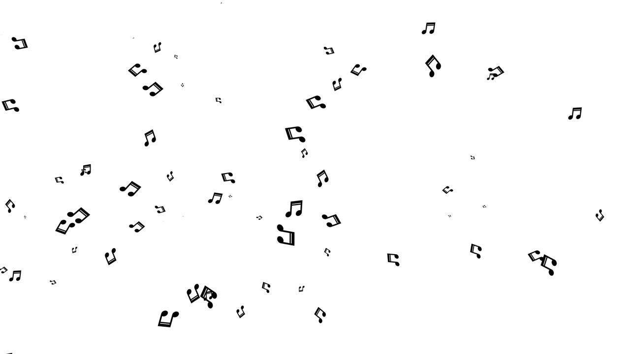 Black Musical Notes Falling Down on White Background