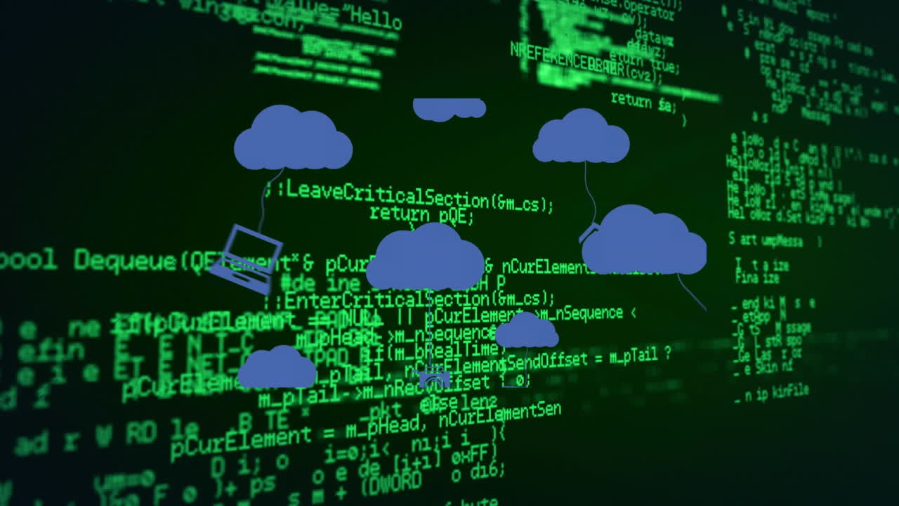 animação de nuvens com ícones sobre processamento de dados