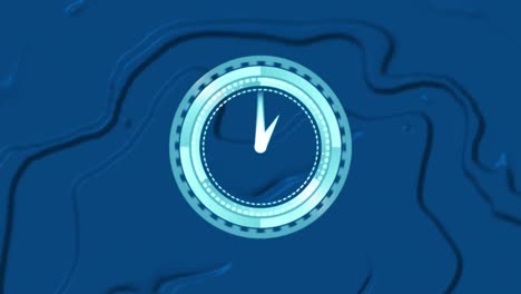 animation of clock moving fast over blue liquid background