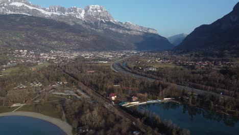 aerial view of sallanches and arve valley over the passy lake