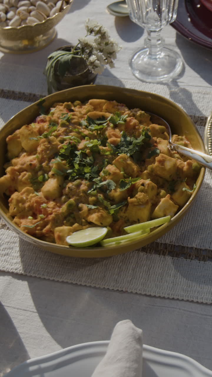 A Table Spread with Delicious Indian/Middle Eastern Dishes and Flatbreads