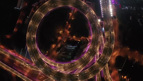 aerial view of nanpu bridge in shanghai at night