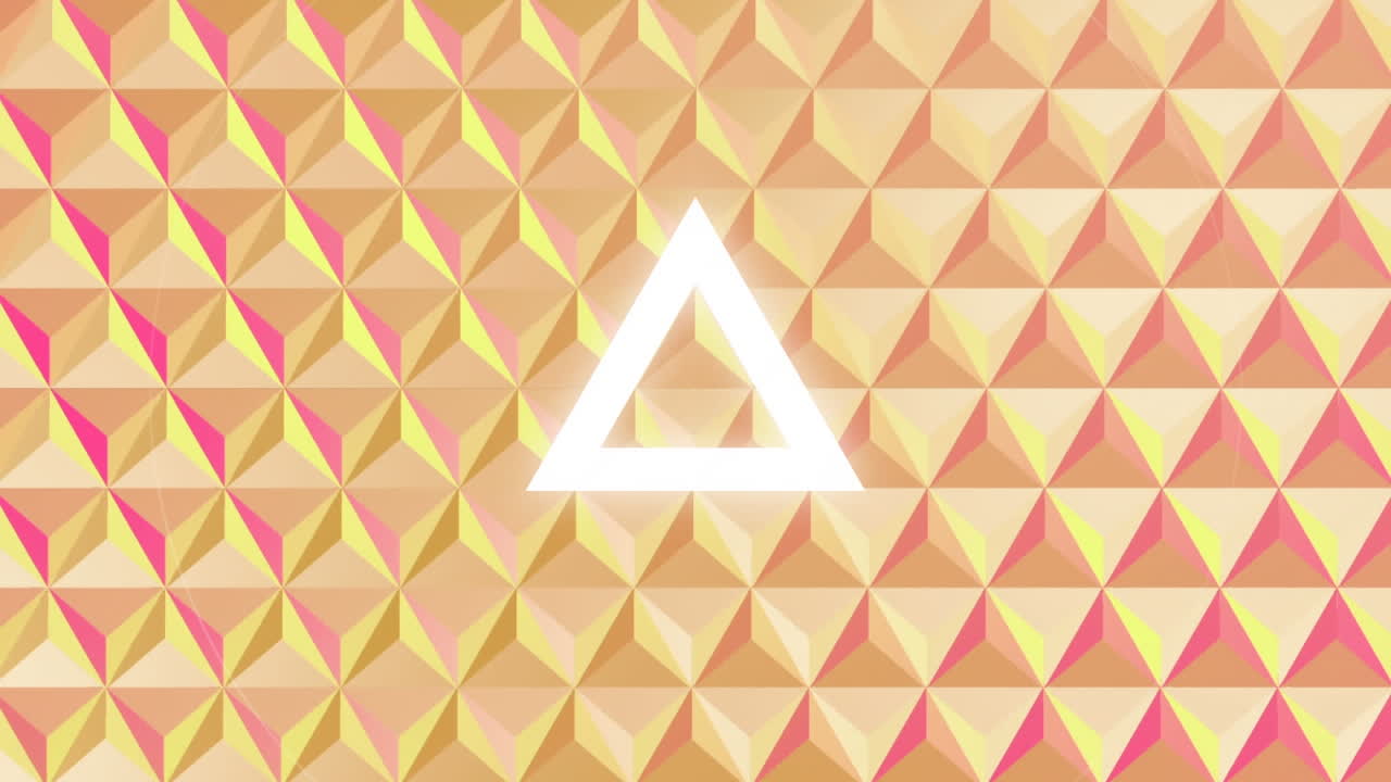 animación de triángulos y círculos blancos parpadeantes, sobre un fondo de patrón 2d naranja