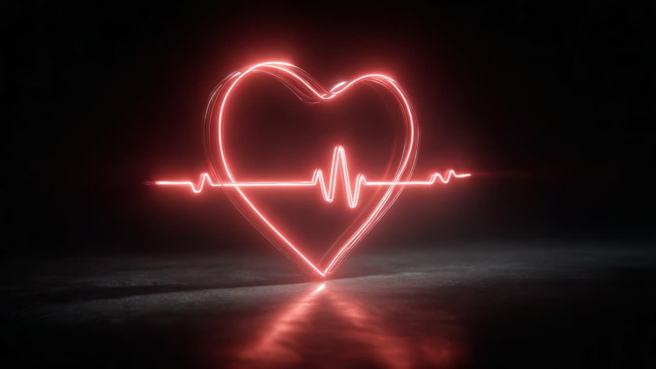 A luminous heart illuminated in vibrant red with a pulsating heartbeat line, symbolizing love, life, and emotional connections in a captivating dark setting