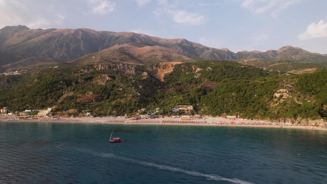 Beautiful coastline of Southern Albania with blue sea, sandy beaches and mountains