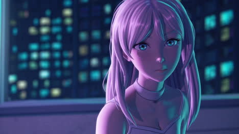 anime girl by window at night