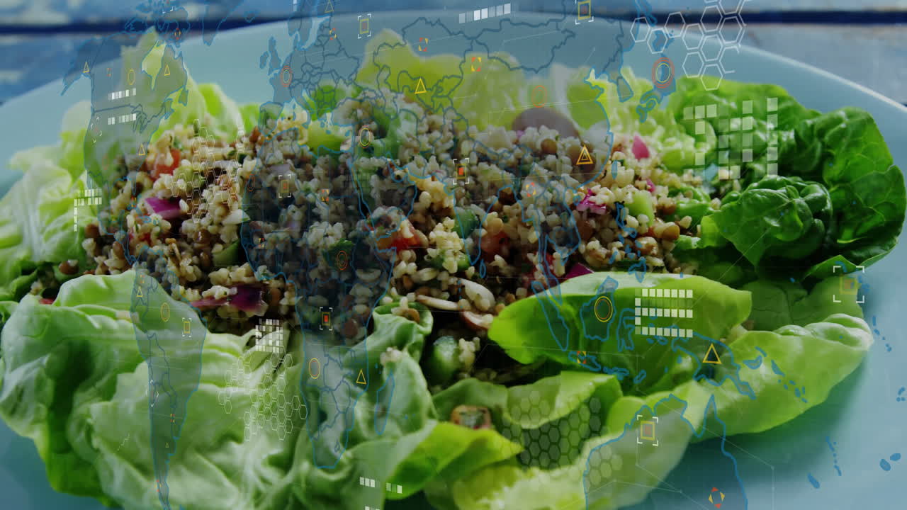 Quinoasalat med salat overlagt med animasjon av digital databehandling