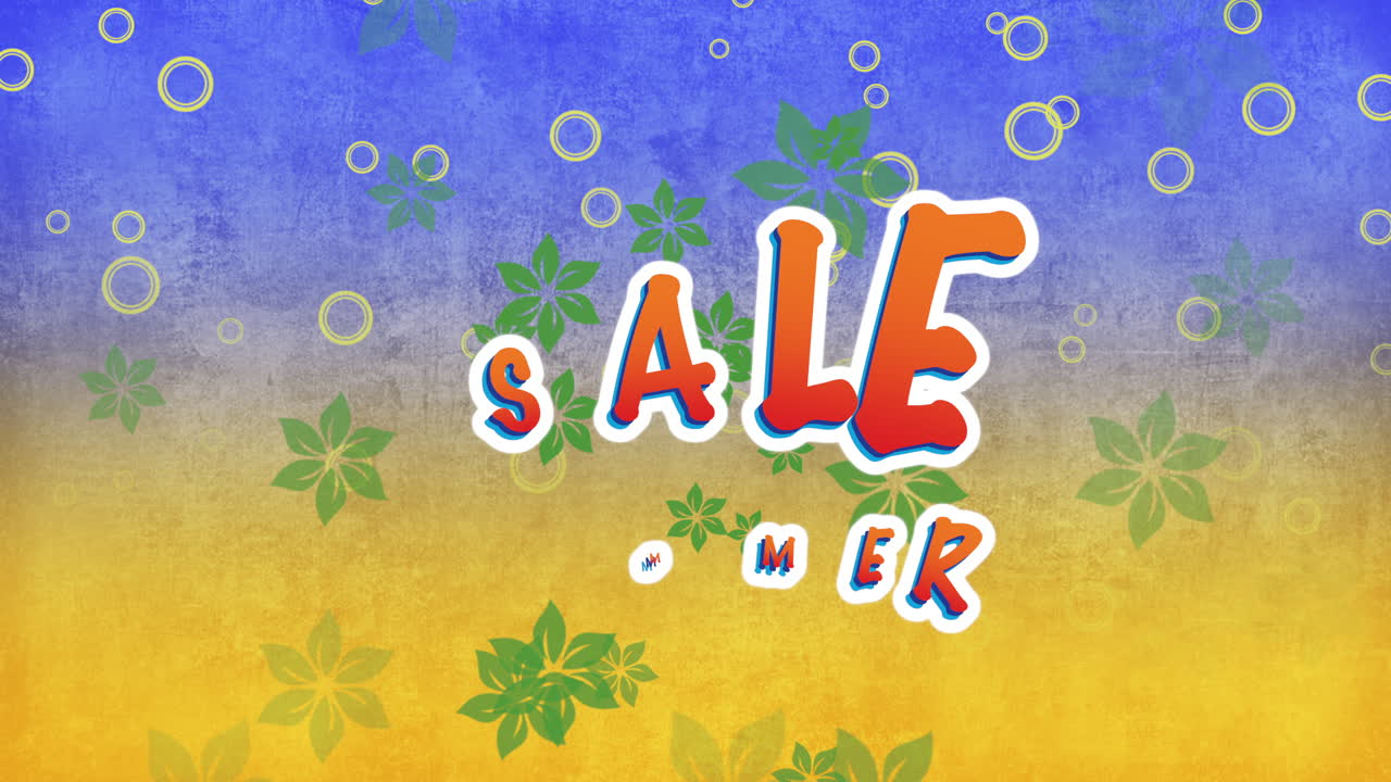 venta de verano con flores de mosca y brillos en textura degradada