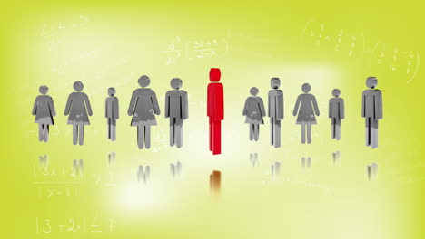 animation of people icons and mathematical equations on yellow background