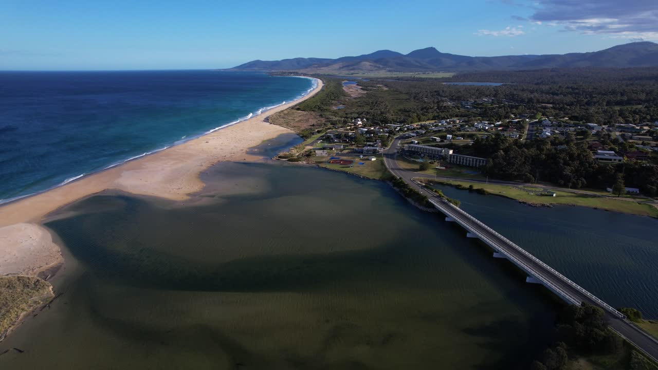Scamander River And Steels Beach In Tasmania, Australia - Drone Shot