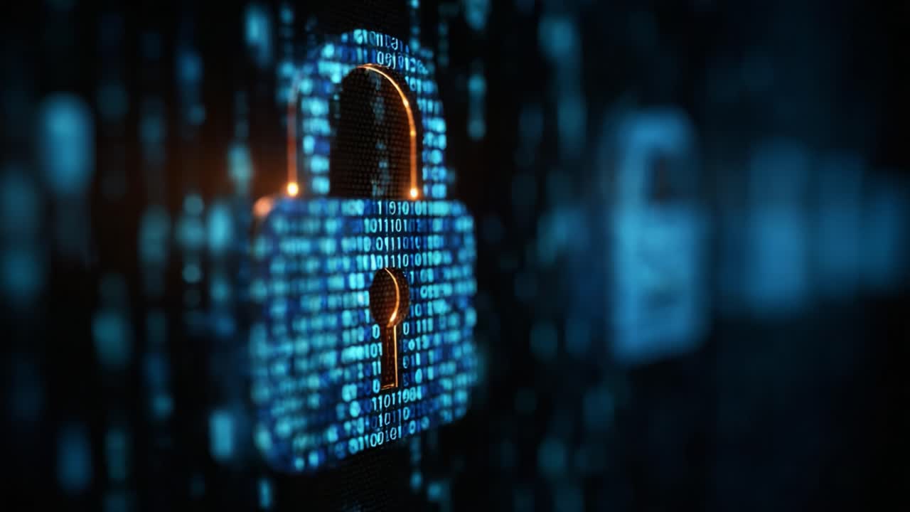A visual representation of digital security showcasing illuminated padlocks amidst a backdrop of binary code, symbolizing protection and safety in the online world